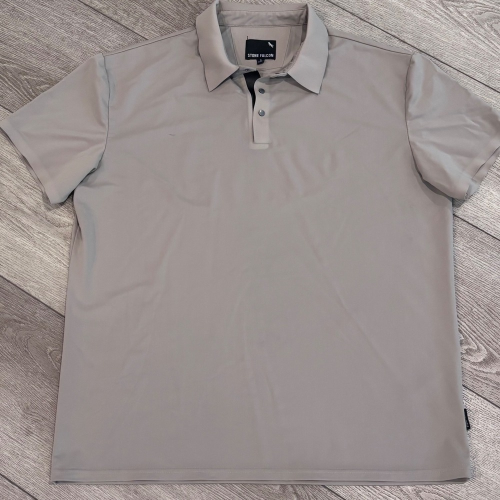 Stone Falcon Polo‎ Shirt Mens XL Tan Performance Stretch Golf Preppy Casual